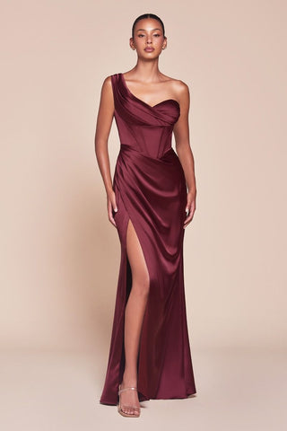 One Shoulder Satin Corset Gown-1