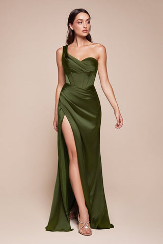 One Shoulder Satin Corset Gown-7