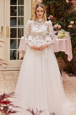 Long Sleeve Lace Wedding Ball Gown-0