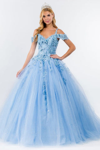 Embroidery Embellished Glitter Mesh Quinceanera Dress-1