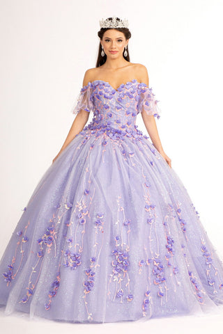 Glitter Mesh 3D Floral Applique Embellished Sweetheart Quinceanera Dress-0