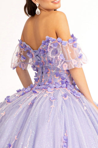 Glitter Mesh 3D Floral Applique Embellished Sweetheart Quinceanera Dress-3