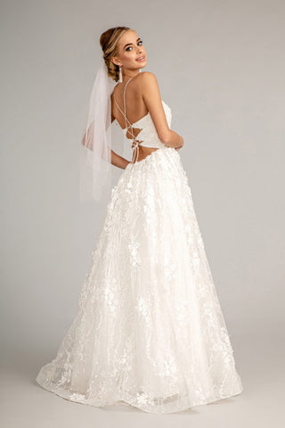 Floral Embroidered Lace-Up Mesh Wedding Gown w/ Sweetheart Neckline-1