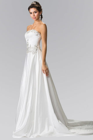 Jewels Embellished Strapless Wedding Dress with Tail-1