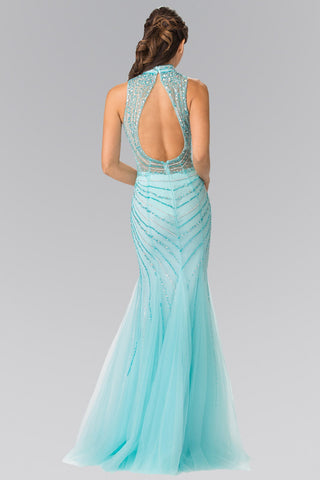 Full Beaded Halter Neck Illusion Top Dress with Open Back-1