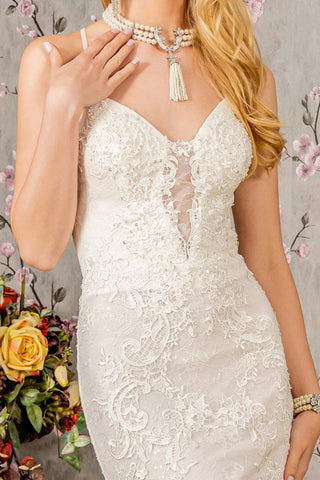 Floral Embroidery Illusion Sweetheart Lace Mermaid Wedding Gown-2