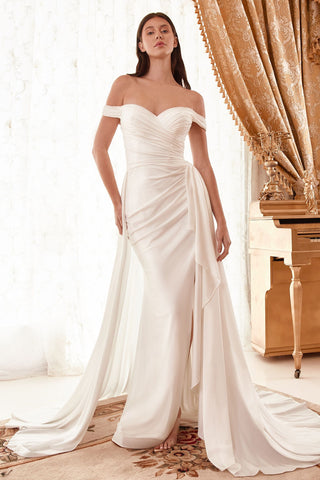 Draped Off The Shoulder Bridal Gown With Overskirt-2